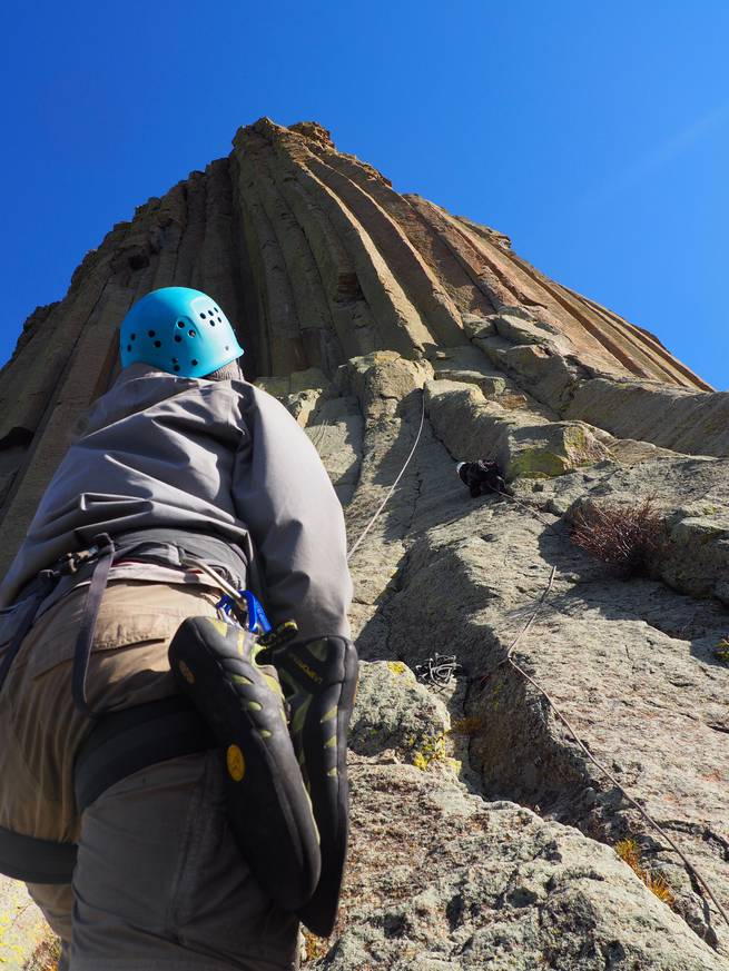 A few students climbing Devils Tower in Wyoming