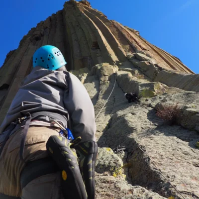 A few students climbing Devils Tower in Wyoming.
