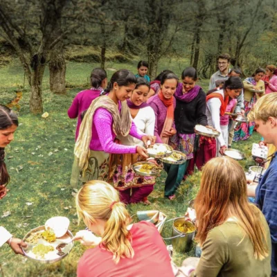 Students enjoying authentic Indian cuisine.