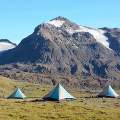 A high altitude tent site in the Wrangell Mountains.