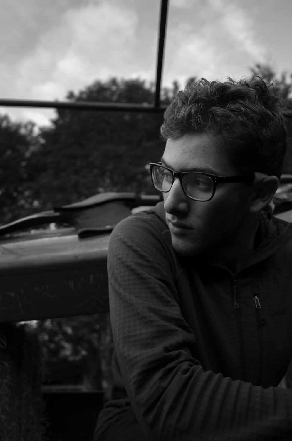 Close-up photo of a person wearing glasses