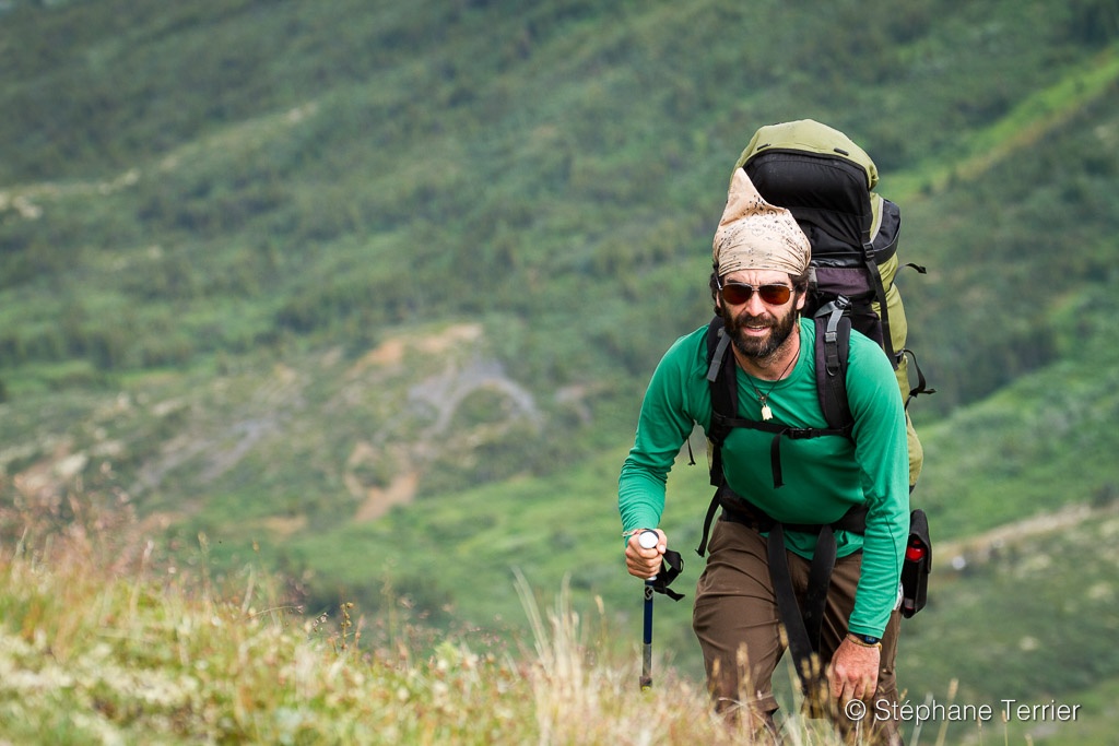 Hiking up a steep ridge