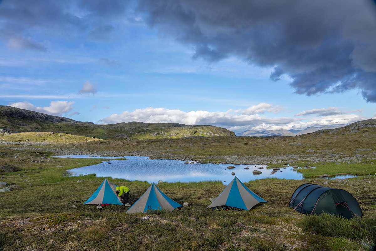 Tent in a grassy meadow