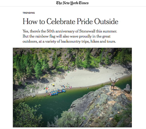 New York Times article on how to celebrate LGBTQ Pride Month with outdoor trips