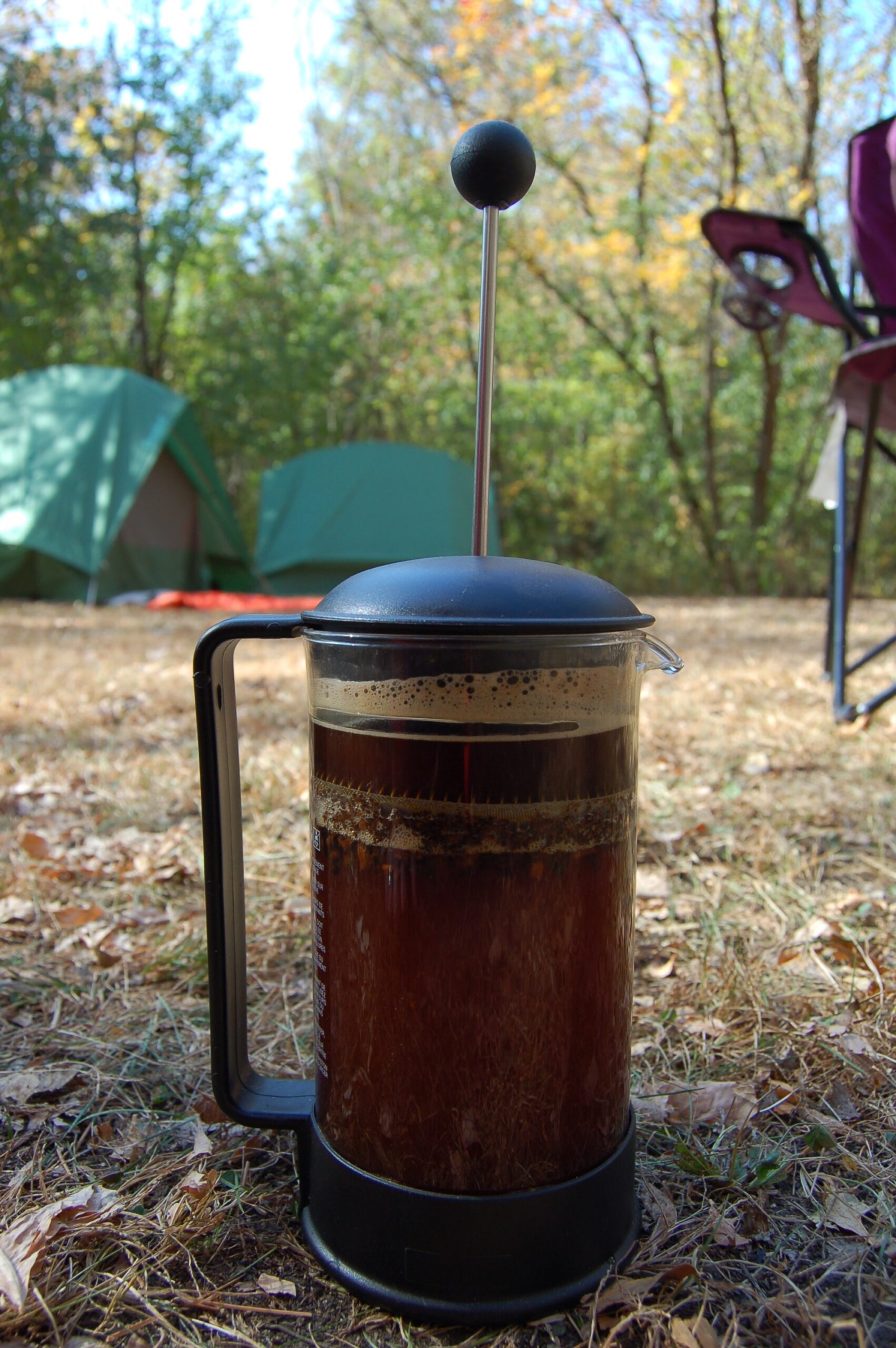 Full french press in a campground