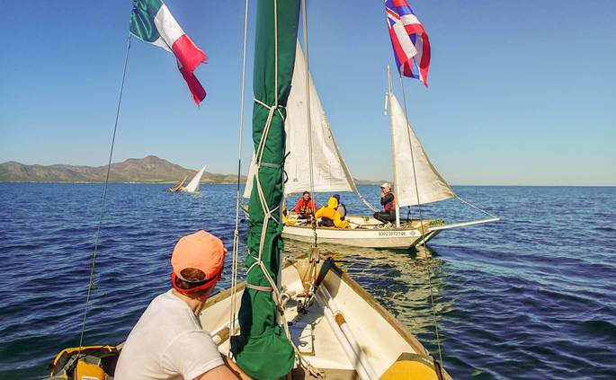 Students practice capsize drills at Beatriz in Bahia de Conception, Mexico.
