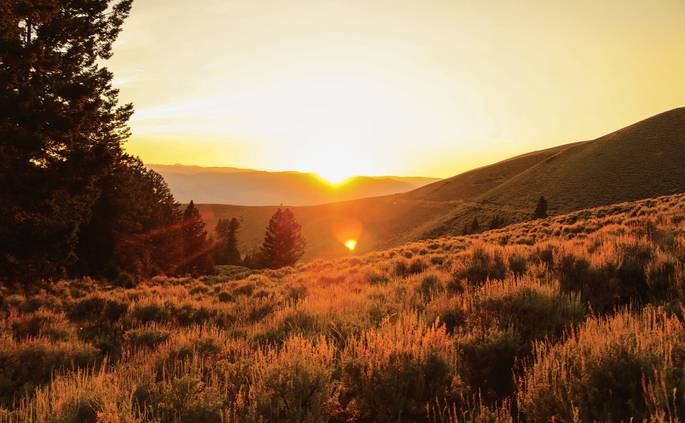 Golden hour lights over an Idaho landscape.