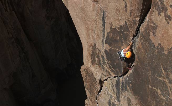 Student rock climbing in Wyoming's Fremont Canyon.