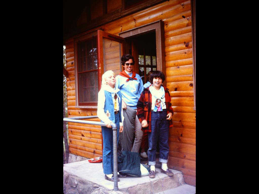 A young Lou Gordon, left, with a counselor and a friend at camp.